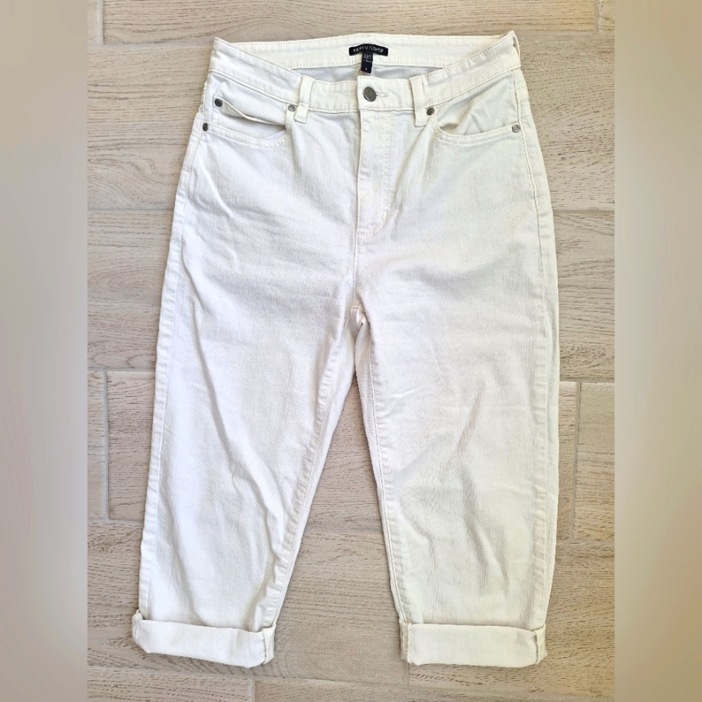 Eileen Fisher Organic Cotton Women's White Cropped Jeans With Stretch - Size 6